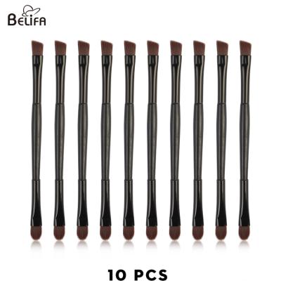 China Belifa Private Logo Double Ended Makeup eyebrow angle brush Cosmetic eye blending Brown brush for sale