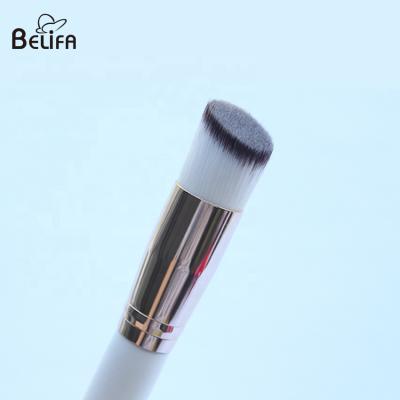 China Belifa wholesale vegan light gold angle angular round foundation makeup brush for makeup with matte white wooden handle for sale