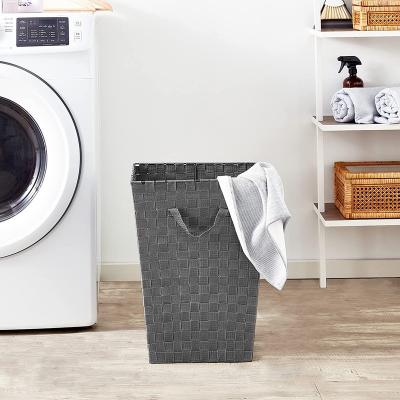 China Sustainable Manufacturer Large Handmade Woven Nylon Strap Laundry Storage Basket For Collected Dirty Cloth for sale