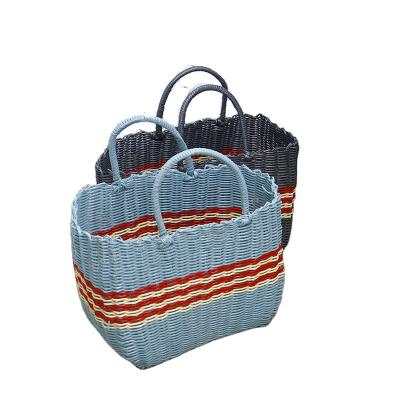 China Sustainable Custom Eco - Friendly Hand Colored Plastic Woven Storage Basket Storage for sale