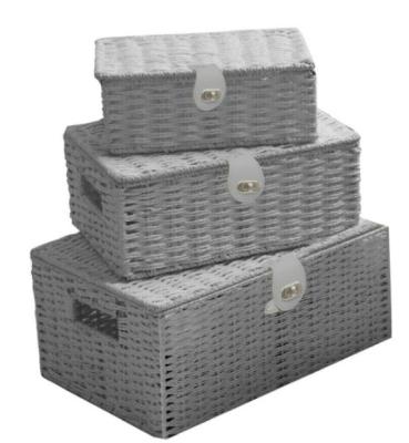 China Sustainable Storage 3 Basket Paper Rope Woven Basket Box Set With Stackable Lid And Lock for sale