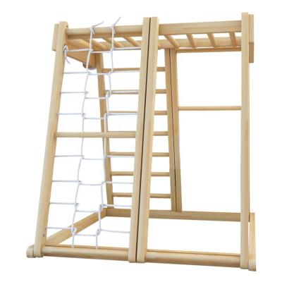 China Durable Cheap Kids Wooden Climb Frame Indoor Playground Climbing Toys for Toddlers Baby Slide and Swing Climb Wooden Rope Ladder for sale