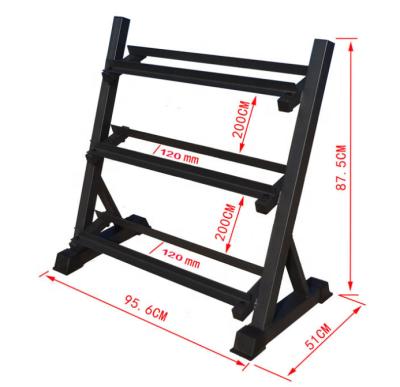 China Durable Standard Hot Sale Cheap Price Sports Dumbbell Rack Gym Equipment 3 Tier Steel Dumbbell Rack Rubber Coated Steel Dumbbell Rack for sale