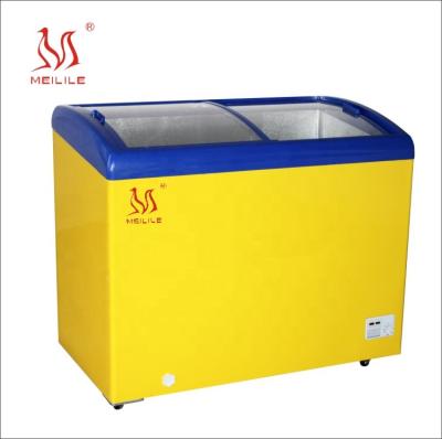 China Meilile SD-269 Outdoor Solar Curved Sliding DC Glass Door Chest Commercial Freezer for sale