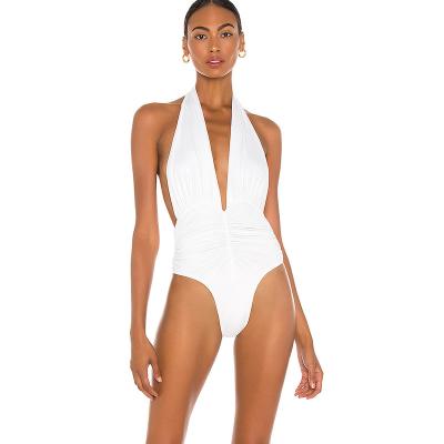 China Plus Size White Sexy Sweater Strap Summer Neck Fabric One Piece Ruffle Swimsuit for sale