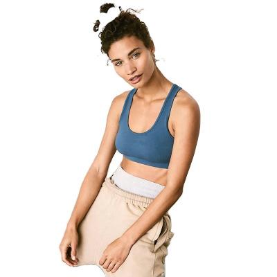 China Wholesale Breathable Dark Blue Ribbed Design Stretch Fit Yoga Wear Solid Colored Fitness Sports Bra for sale