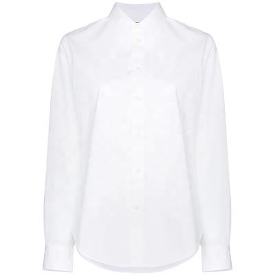 China Custom Embroidered Logo Anti-Pilling Buttoned Cuffs Long Sleeve White Shirts That Requires No Ironing For Women for sale