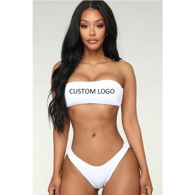 China Women's White Cut Out Custom High Waisted Logo Plus Size Bikini Set Plus Size Tube Sexy Bikini Set 2 Pieces Beach Wear for sale