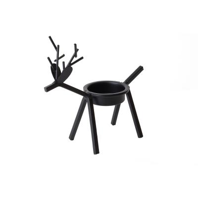 China Home Decoration Read To Board 13.5cm Deer Shape Shiny Black Color Metal Candle Holder for sale