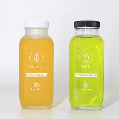 China High Quality Empty Square Beverage Glass 250ml 350ml 500ml Squeezed Juice Bottles With Screw Cap for sale