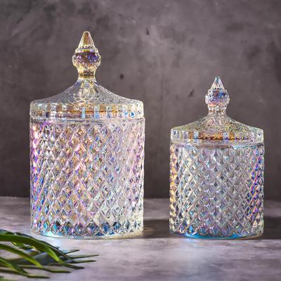 China 300ml 650ml Viable Wholesale Crystal Glass Bowl With Lid Glass Candy Pastry Jar for sale