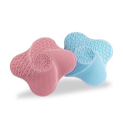 China Food Grade Slicone Leaf Clover Four Shape 5 Suction Cups Design Food Grade Silicone Makeup Brush Cleaner Pad Make Up Wash Brush Gel Cleansing Mat for sale