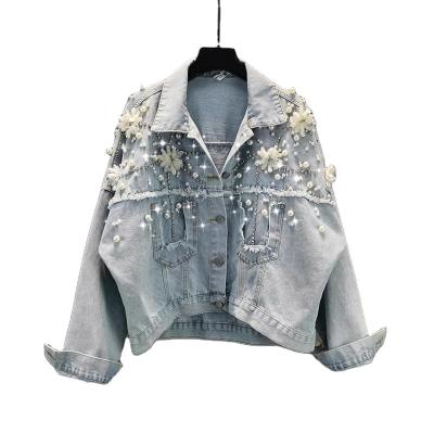 China New Design Women Reversible Custom Jeans Coated Embroidery Beads Beading Loose Fashion Denim Jackets Women Jacket for sale