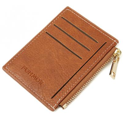 China High Quality Anti-theft PU Leather Slim Short Women Grab Card Holder Wallet Men With Zipper Pocket for sale