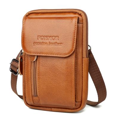 China Small Carry Crossbody Bags Wholesale Genuine Easy Leather Cell Phone Waist Bag Cross - Body Sling Bag Men Mini Messenger Shoulder Bag for sale