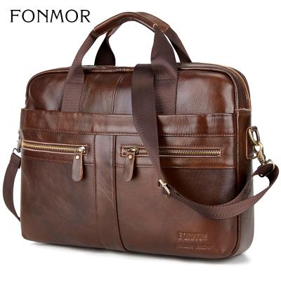 China Brown GENUINE LEATHER Waterproof Men's Business Laptop Bag Computer Bag Handbag Soft Sided Genuine Leather Briefcase for sale