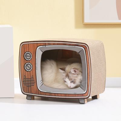 China Sustainable PAKEWAY Television Shaped Removable Indoor Luxury Pet House Cat House With Cat Scratcher for sale