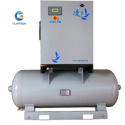 China Linghein lubricated 10hp 2in1 integrated air compressor with oil free low noise air tank screw air compressor for sale