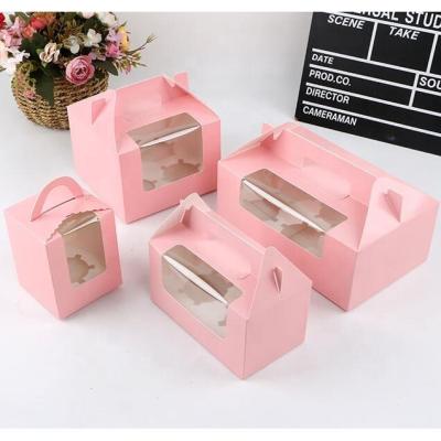 China Custom Made Recyclable Printed Colors Different Cupcake Boxes Pink Cupcake Boxes for sale