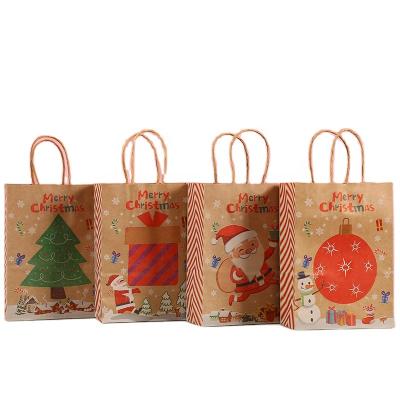 China Brown Holiday Kraft Paper Bag Biodegradable Wholesale Christmas Gift Paper Bag for sale