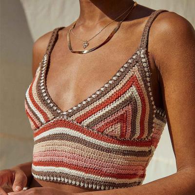 China 2021 New Arrival Sexy QUICK DRY Stripe Knit Sweater Tank Crop Tops For Women for sale