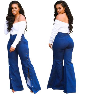 China Breathable New Arrivals Ladies Special Wide Leg Slit Wide Leg Stretch Flare Jeans High Waist Jeans for sale