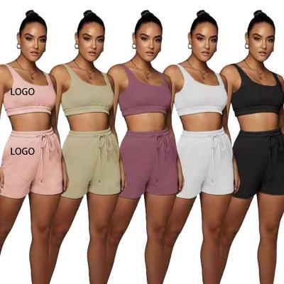 China 2021 Summer QUICK DRY Outfit 2 Piece Set Women Beach Top Shorts Sets Apparel Sports Wear And Crop Tracksuit Bra Sexy Women Short Set for sale