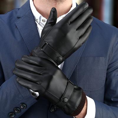 China Simple Men's Gloves Black Warm Touch Screen PU Windproof Winter Male Leather Gloves for sale