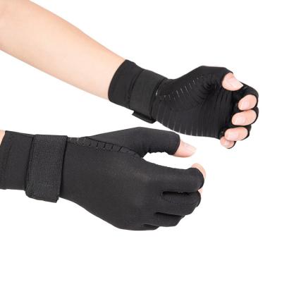 China Best Fingerless Copper Infused Glove Compression Arthritis Gloves Anti-Slip With Adjustable Strap for sale