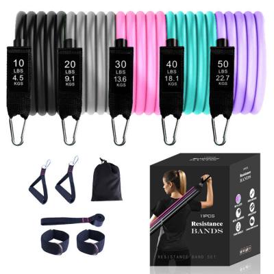 China Indoor Sports Equipment 11 Pcs Tubes Door Resistance Protective Nylon Pull Rope Up Bands for sale