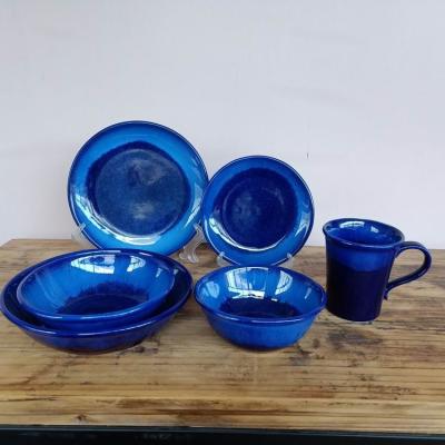 China Dehua Viable Wholesale Blue Table Pay Attention To Reactive Luster Ceramic Stoneware Dinner Sets for sale