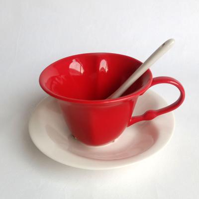 China Sustainable Ceramic Coffee Cup And Saucer Set With Spoon for sale