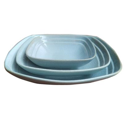 China Disposable Ceramic Square Hotel Glaze Stoneware Reaction Dish Japanese Style Deep Soup Dish for sale