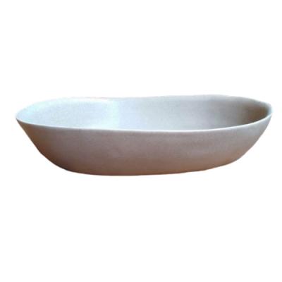 China Sustainable Ceramic Oval Salad Soup Dish Vegetable Noodle Curry Matt Brown With Blackhead Handmade Ceramic Food Curry Bowl for sale