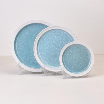 China Viable Nordic Modern Style Popular Ceramic Dinner Dish Green And Blue Empty Ceramic Hotel Salad Pasta Dish for sale