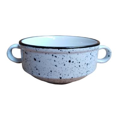 China Customized Sustainable Dinnerware Tableware Ceramic Soup Bowl With Two Handle for sale