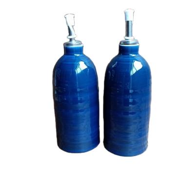 China Spice Glaze Reactive Deep Blue Kitchenware Ceramic Vinegar Bottle Oil Bottle Set for sale