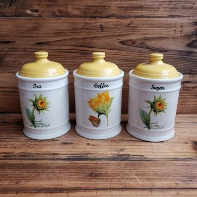 China Viable Top Grade Ceramic Jars Containers Kitchen Storage Food Jar Coffee Tea Sugar Canister Sealed Set for sale