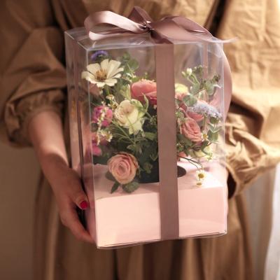 China Recyclable Square PVC Flower Arrangement Box Transparent Rose Bouquet Gift Box Flower Box for sale