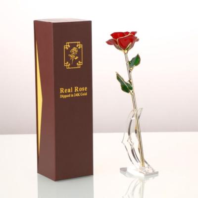 China Recyclable 24K Plated Gold Red Rose Crystal Base With Stand Packaging Gift Box for sale