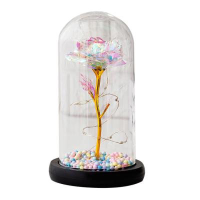 China Recyclable Eternal Flower Glass Cover Led Night Light Gold Foil Mounted Flower Valentine's Day Christmas Gift Box for sale