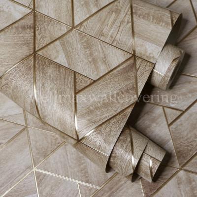 China Hot Sale Geometric Wood Design Breathing Wallpaper Italy Metallic Style for sale