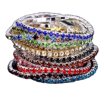 China Hyperbole Luxury Mens Womens Chains Single Row Full Rhinestone Inlaid Elastic Bracelet Bling Jewelry Bling Luxury for sale