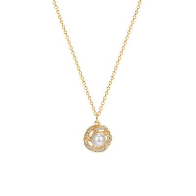 China Office/Career Fashion Stainless Steel Pendant Necklace For Women Geometric Moon Star Pearl Zircon Necklace Gold Color Neck Chain Jewelry Gift for sale