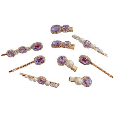 China Korean Purple Kids Fashion Barlaycs Style Bobby Pin Jewelry Women's Hair Clips Rystal Pearl Hair Pin Japan Rhinestone Diamond Baby Hair Clips for sale