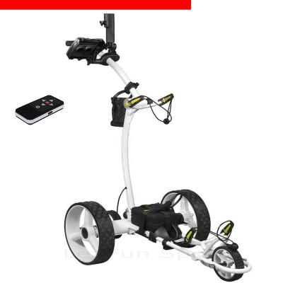 China Full Aluminum Speed ​​Control Remote and Manual Remote Control Golf Trolley with Luxury Leather Handle, USB Port, Tubular Motors 400W Powerful Lithium Battery for sale