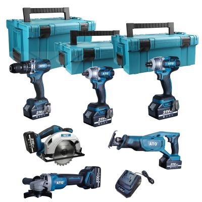 China ATO CB2006 Home Power Tools Six in One 4.0ah 21v Electric Combo Kit Set Cordless Impact Drill Wrench Brushless Angle Grinder for sale