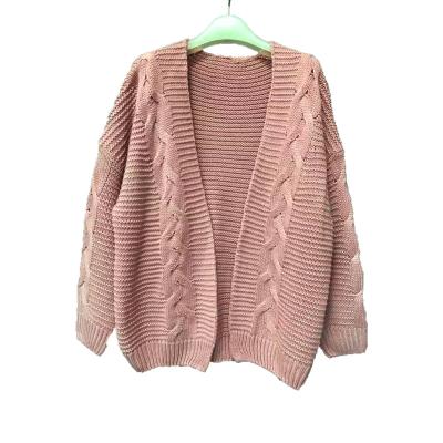 China Plus Size 2021 Solid Color Female Handmade Thick Sleeve Sweater Large Needle Thick Knit Cardigan Jacket for sale