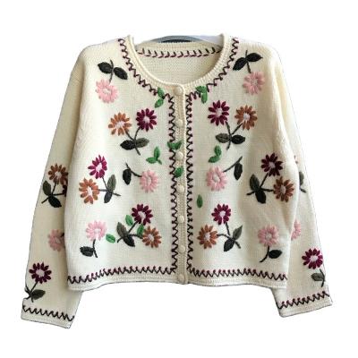 China Plus Size 2021 Autumn Pattern O Neck Color Embroidery Sweater Cardigan Hot Selling Women Knitwear Tops Clothing for sale