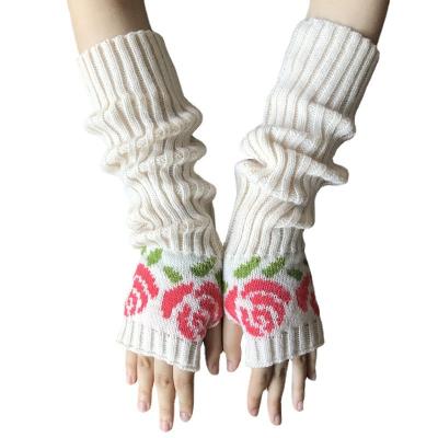 China Ins Style Knitting Rose Autumn and Winter Knitted Gloves Warm Women's Woolen Arm Half Finger Gloves Jacquard Spot for sale